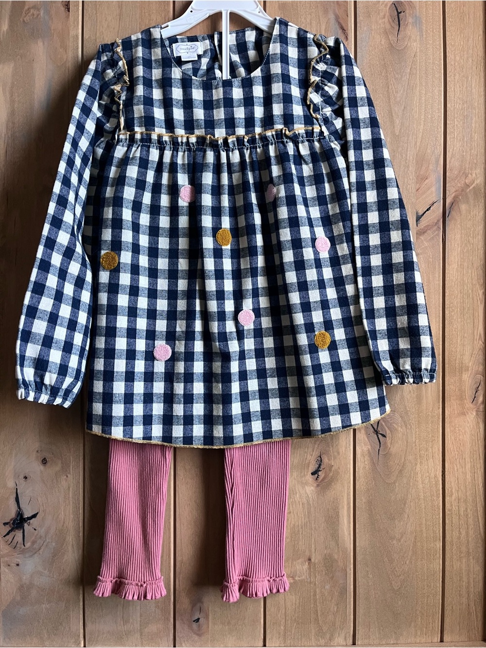 Mud Pie Navy and White Gingham flowy top with pink matching pants - size 5T